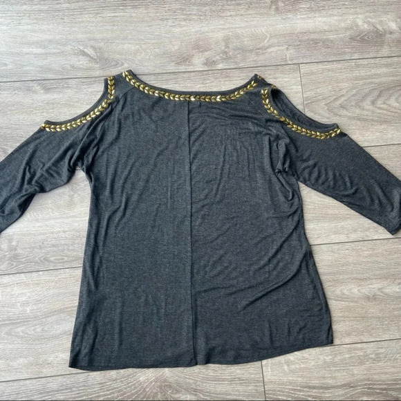 Belldini Gold Neckline Accents Cold Shoulder  Tunic Blouse - Picture 11 of 12